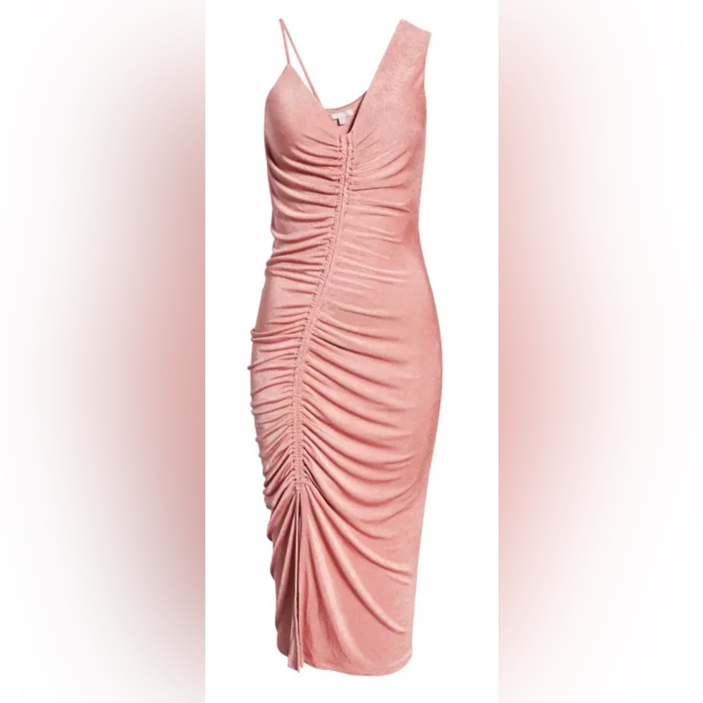 CHELSEA28
Asymmetric Neck Ruched Dress In Pink Desert